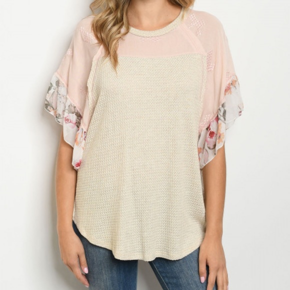 Trend Setter Diva Boutique Tops - OATMEAL PINK WITH FLOWER TUNIC TOP